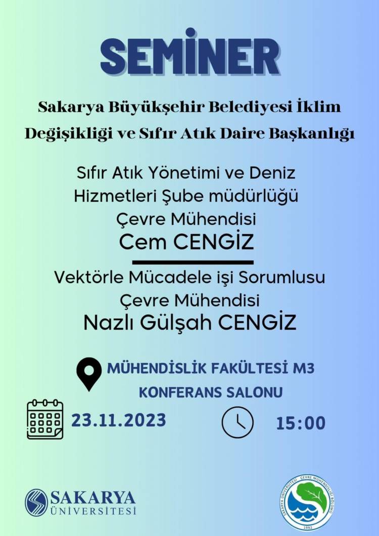 Seminer: Sakarya Büyükşehir Belediyesi İklim Değişikliği ve Sıfır Atık Dairesi Başkanlığı